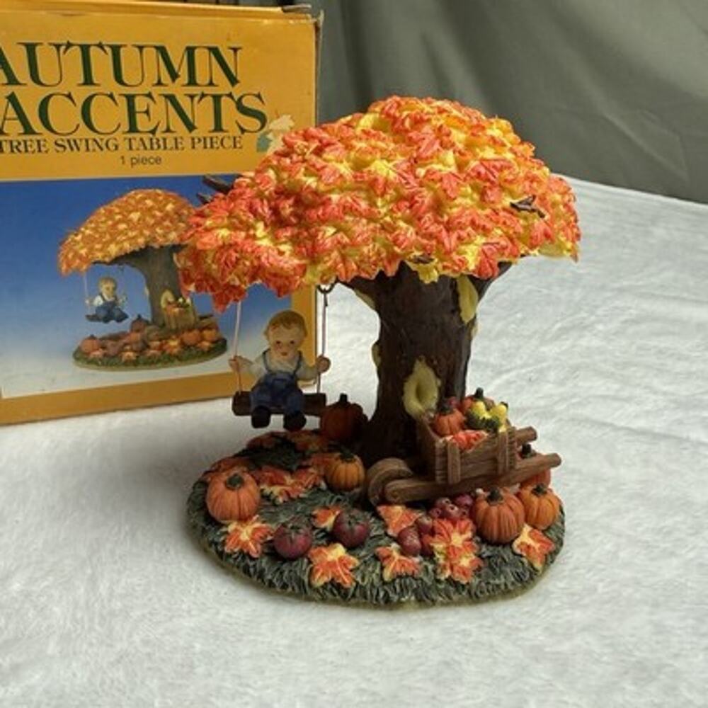 Vtg 90s Autumn Accents Tree Swing Table Piece Harvest Village Fall Decor In Box